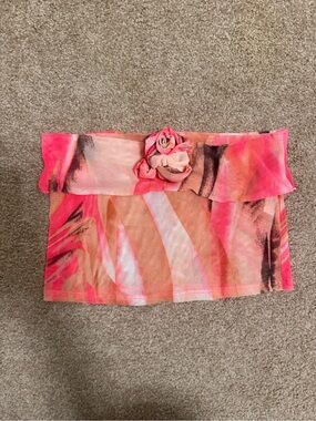 Strapless Floral Accent Tube Top in Coral Pink